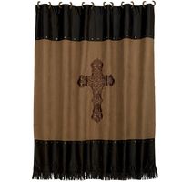 Embroidered Cross Faux Leather Shower Curtain