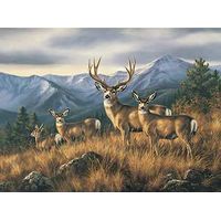 Framed Premium Print Crossing the Ridge - Mule Deer