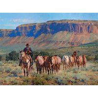 Red Rock Remuda - Cowboys Wrapped Canvas by Jason Rich