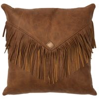 Whiskey Leather Pillow with Flap & Fringe