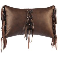 Harness Leather Pillow with Fringe and Buttons