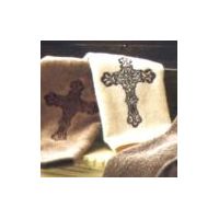 Embroidered Cross Towel Set-Brown