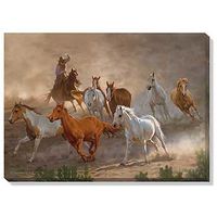 Tumalo Round Up - Horses Wrapped Canvas by Chris Cummings