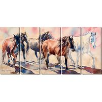 Drive at Five - Horses Wrapped Canvas Art Prints-Set/5