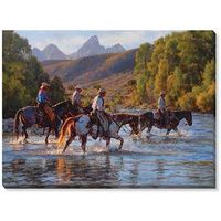 Crossing the Gros Ventre - Cowboys XX-Large Wrapped Canvas Art Print
