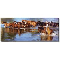 River Reflections - Cowboy & Horses Wrapped Canvas Art Print