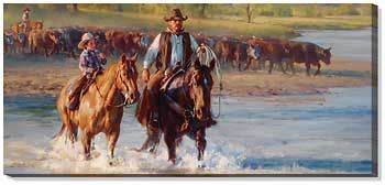 A Father's Influence - Cowboys Wrapped Canvas Art Print