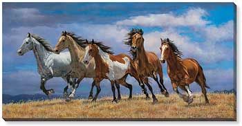 Over the Top - HorsesPanoramic Wrapped Canvas Art Print