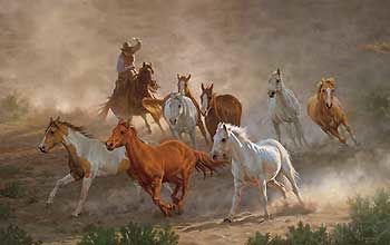 Tumalo Round Up - Horses & Cowboy Art Print