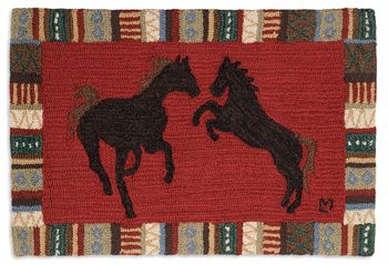 Cinnamon Horses 2' x 3' Hooked Wool Rug