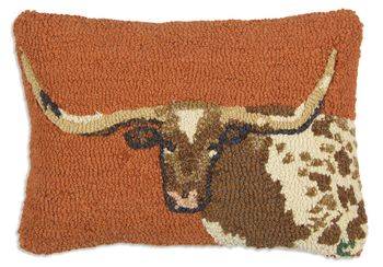 Longhorn Steer Hooked Wool Pillow