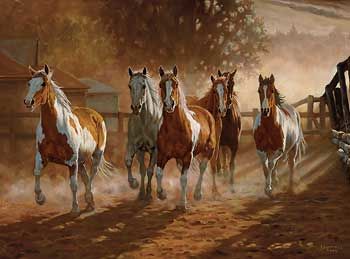 Small Framed Coming Home - Horses Canvas