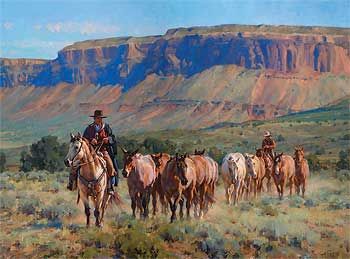 GNA Prem; Red Rock Remuda - Cowboys Framed Print