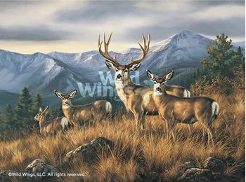 Small Framed Canvas Print Crossing the Ridge - Mule Deer