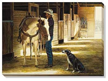 Morning Hello - Cowboy Wrapped Canvas Art Print