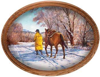 Making Tracks - Cowgirl Framed Oval Canvas Art Print