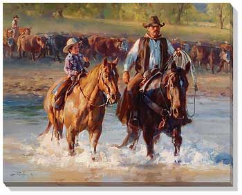 A Father's Influence - Cowboy Wrapped Canvas Art Print