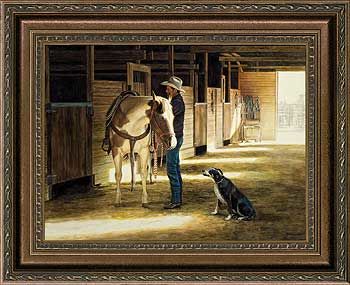 Morning Hello - Cowboy Framed Canvas Art Print
