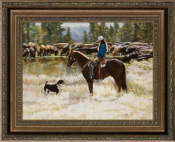 A Job Well Done - Cowgirl & Dog Framed Canvas Art Print