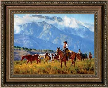 End of the Day - Cowboys Framed Canvas Art Print