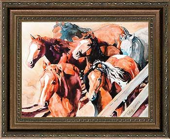 Roundup 6 - Horses Framed Canvas Art Print