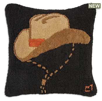 Cowboy Hat Hooked Wool Pillow