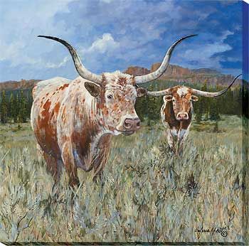 Mavericks - Longhorn Cattle Wrapped Canvas Art Print