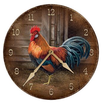 Home Western Decor Accessories Clocks Leghorn Rooster Nature Round Clock