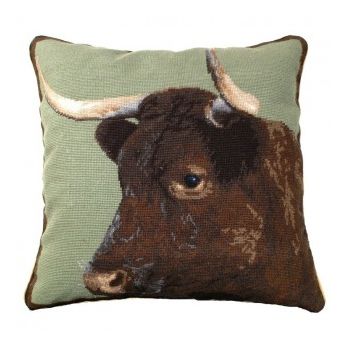 Milking Devon Cow Needlepoint Pillow 20" x 20"