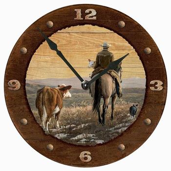 Quittin Time - Cowboy Round Clock