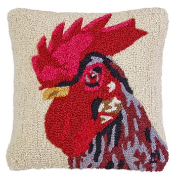 Rooster Hooked 100% Wool Pillow
