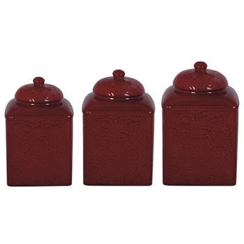 Three- Piece Square Canister Set -Red