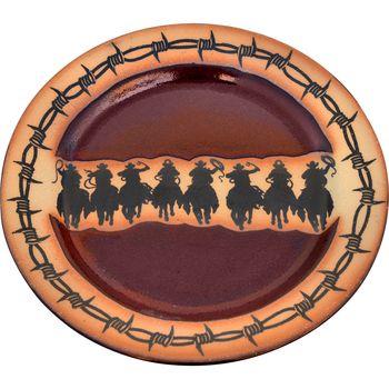 Barbed Wire and Cowboy Roundup Large Round Platter