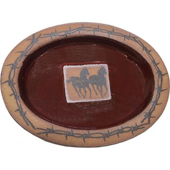 Barbed Wire Double Running Horse Small Oval Platter