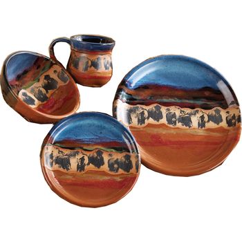 Bison Stampede in Azulscape Glaze Place Setting