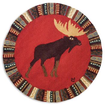 Cinnamon Moose Round 36" Hooked Wool Rug
