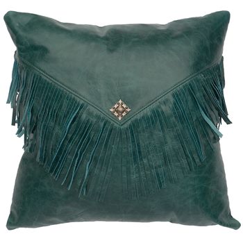Peacock Leather Pillow and Fringe with Silver Square Concho