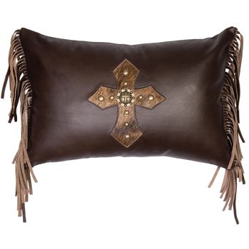 Mesa Espresso Leather Pillow and Fringe