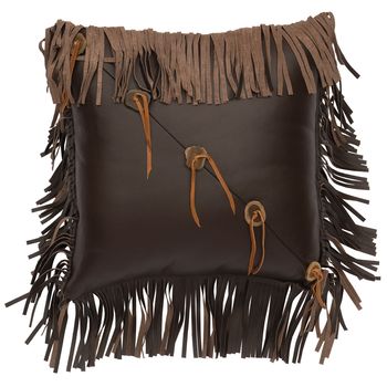 Mesa Espresso Leather Pillow with Fringe and Buttons