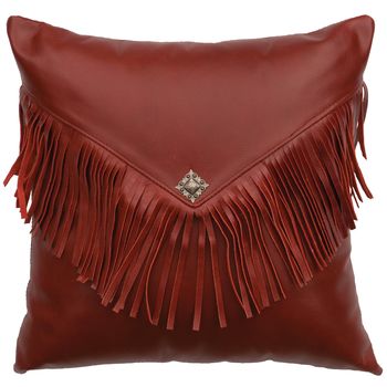 Dark Red Leather Pillow with Flap