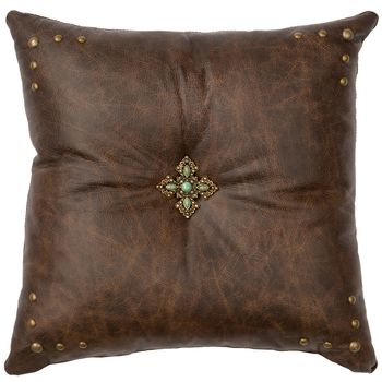 Texas Leather Pillow with Brass Studs