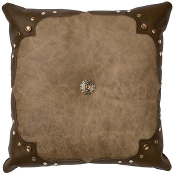 Mushroom Leather Pillow with Caribou Leather Corners