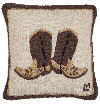 Cowboy Boots Hooked Wool Pillow