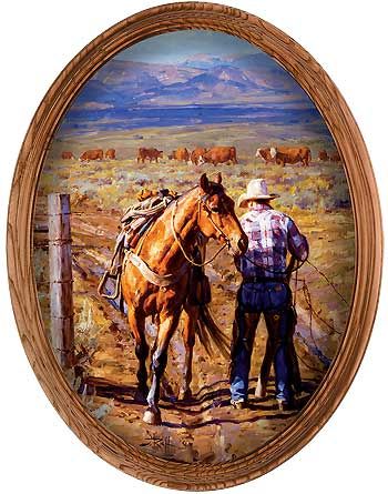Ladies First - Cowboy Framed Oval Canvas Art Print